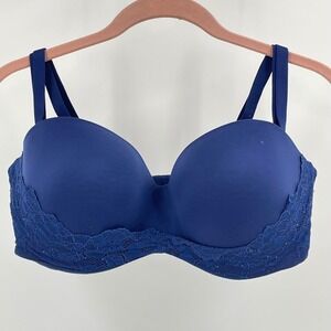 Victoria's Secret Navy Blue Lace Trimmed Lined Strapless Double Push Up Bra 38DD